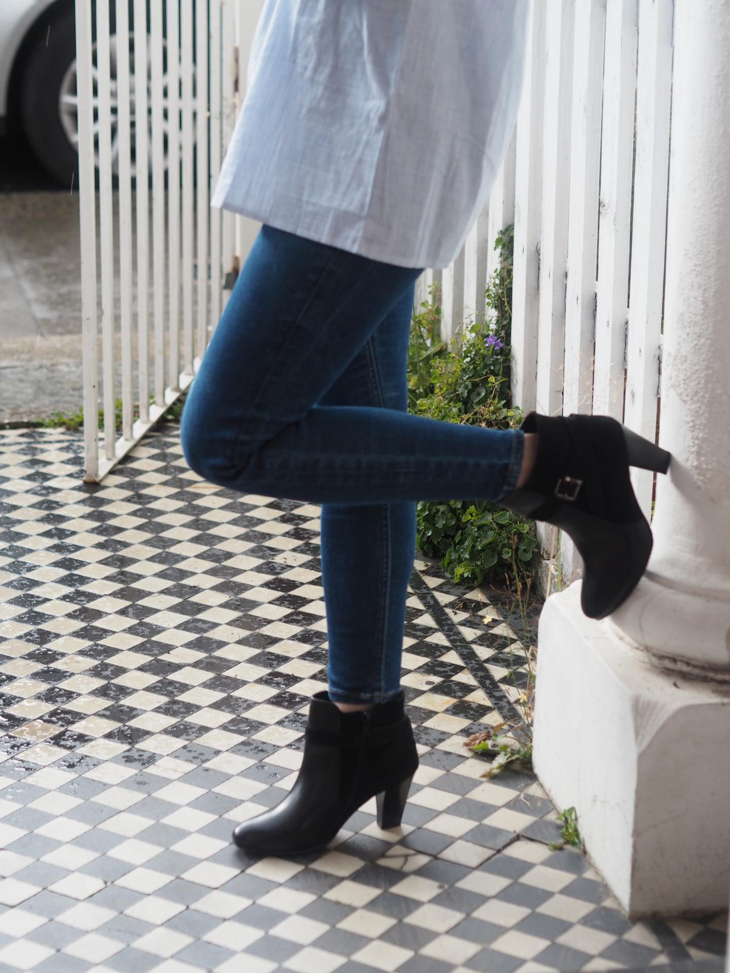 suede ankle boots with Topshop skinny jeans