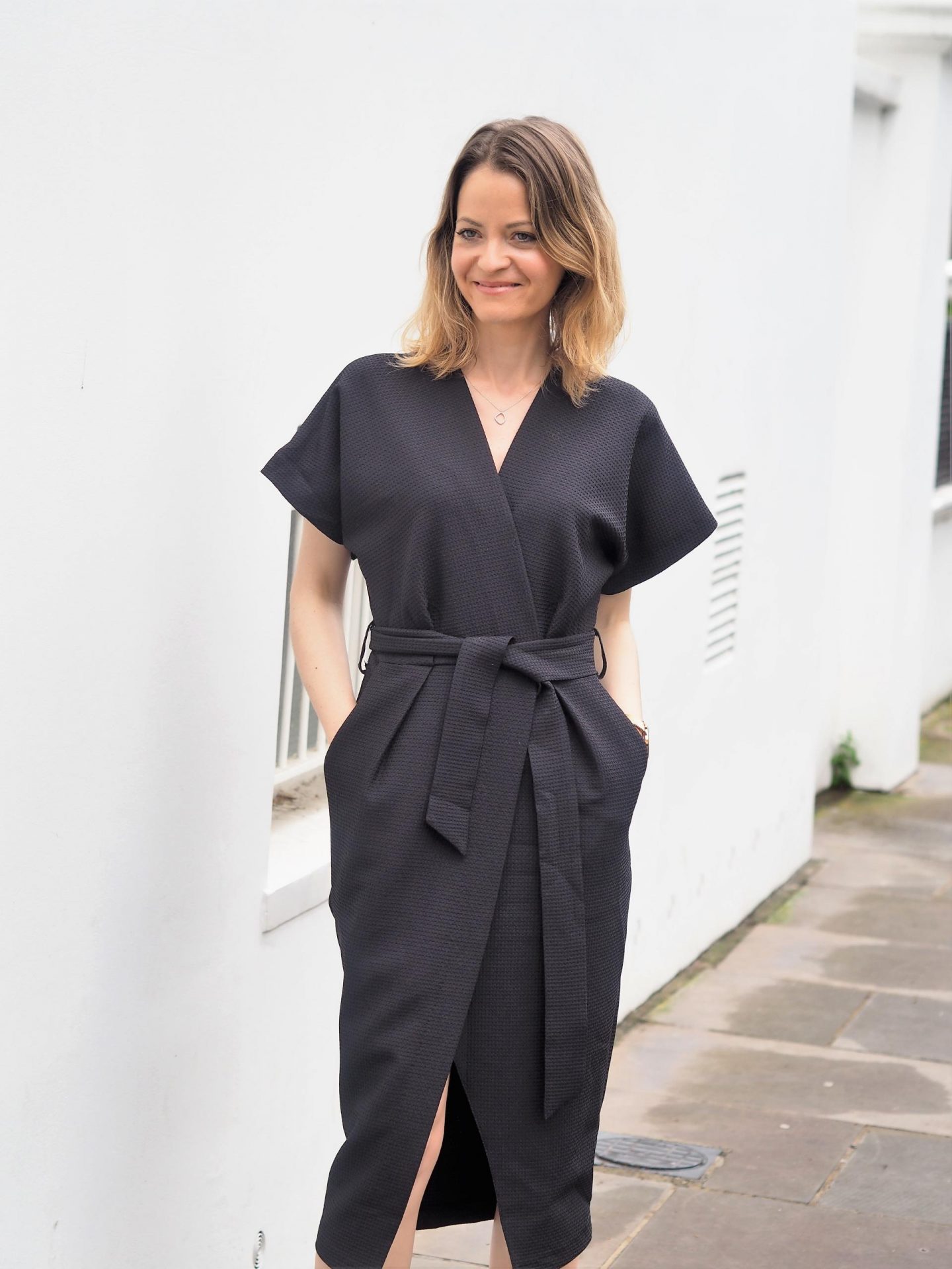 Closet London Black Tie Waist Kimono Wrap Dress